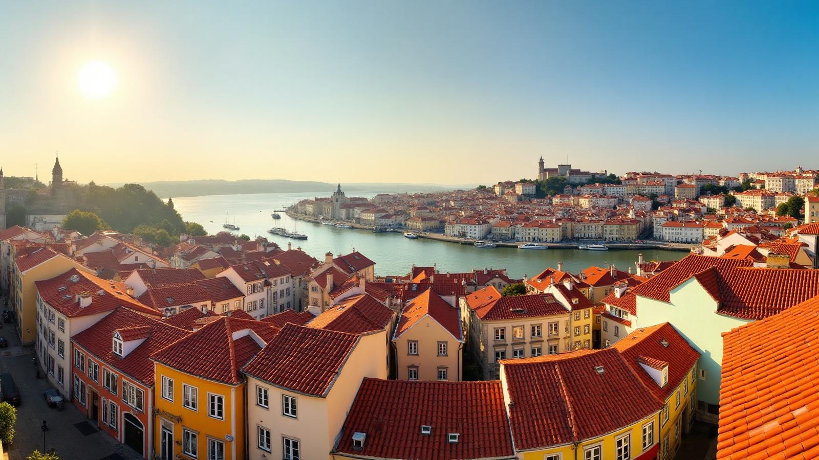 Panoramaansicht von Lissabon mit traditionellen Gebäuden und dem Tejo-Fluss